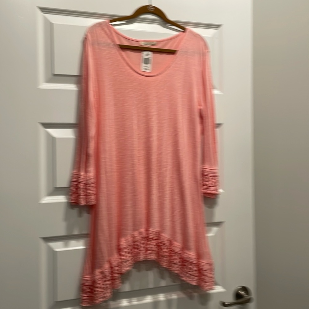 Crochet Trim Knot Tunic Coral Top